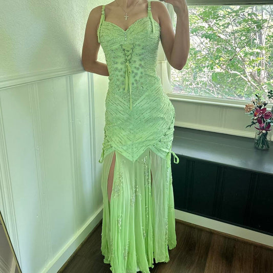 Green gorgeous exquisite beaded long chiffon ball gown evening dress party dress nv4614