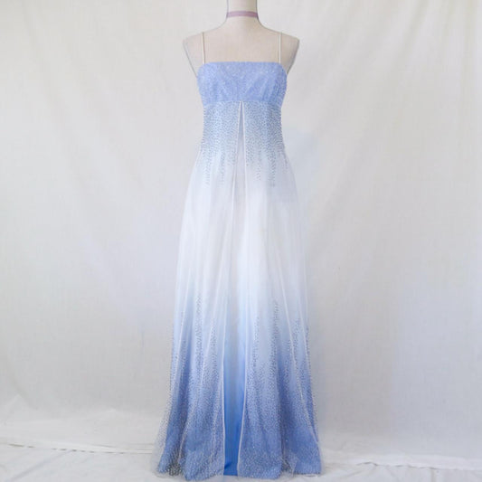 💙 Empire Dress Vintage Light Blue Glitter Ombre Beaded High Waist Long Tulle Formal Prom Dress Evening Gown Party Dress nv4984