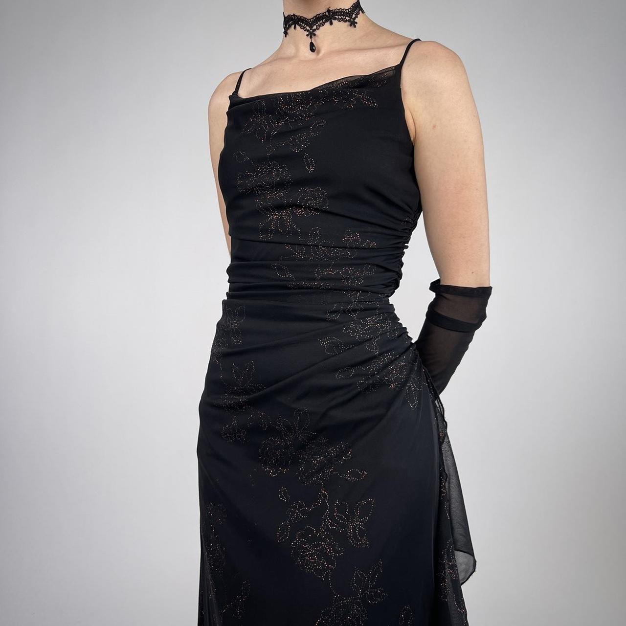 Black shiny vintage fashion exquisite floral beading spaghetti straps long elegant Chiffon ruffles ball gown evening dress party dress prom dress nv3756