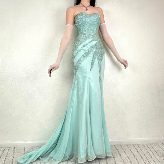 Green gorgeous beaded long satin ball gown evening dress nv4484