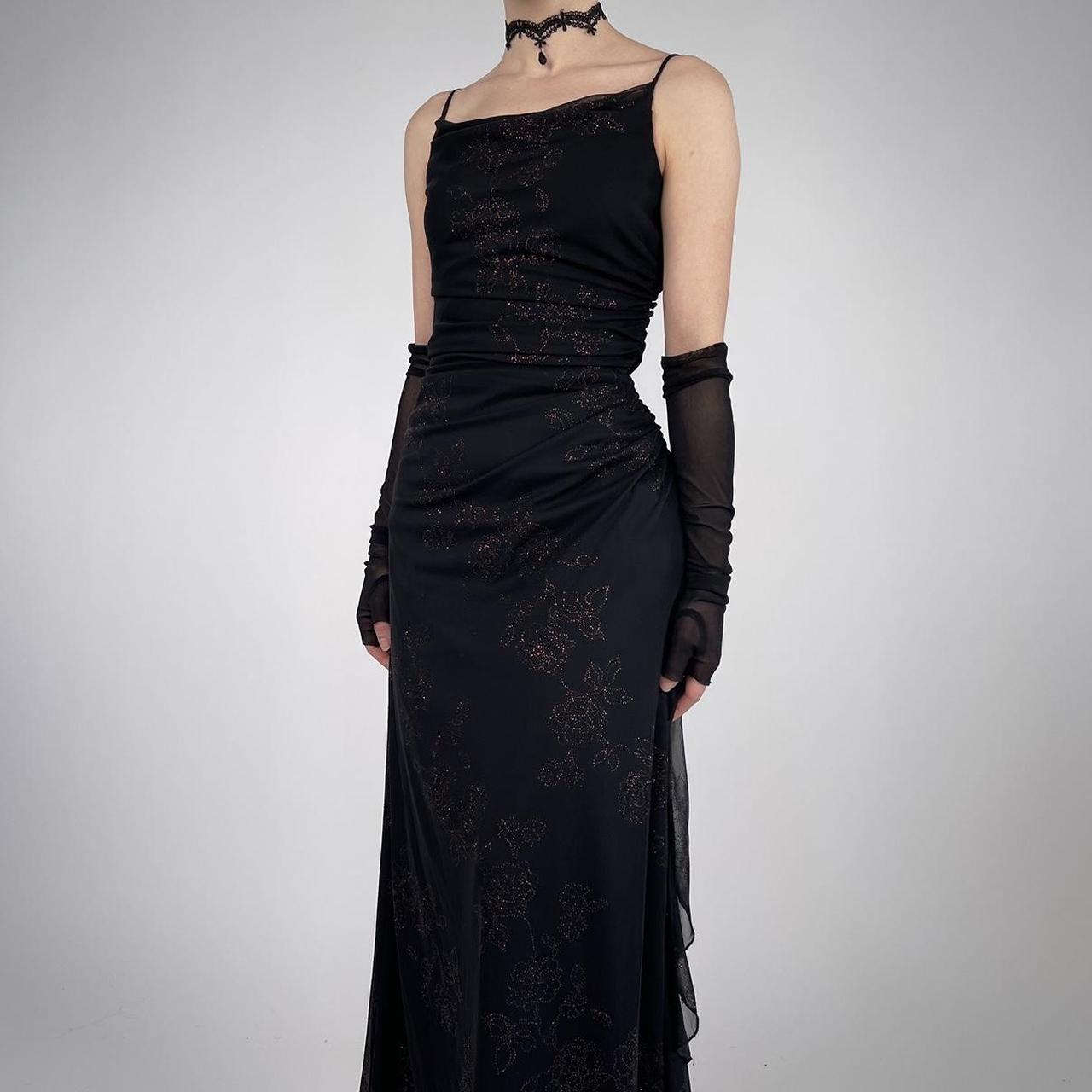 Black shiny vintage fashion exquisite floral beading spaghetti straps long elegant Chiffon ruffles ball gown evening dress party dress prom dress nv3756