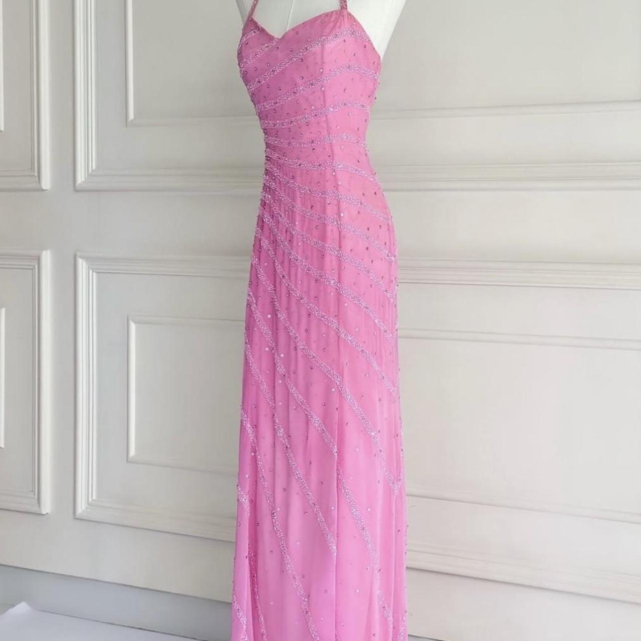 Vintage pink 90s y2k fairy boho crystal beaded embroidery sweetheart neckline long prom dress evening gown party dress nv4409