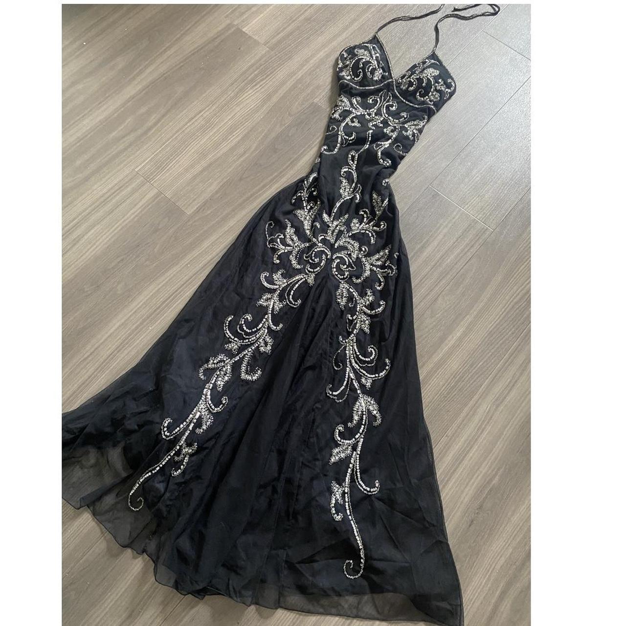 Black stunning vintage fashion exquisite beaded geometric pattern halter long chiffon tulle prom dress evening dress party dress nv3809