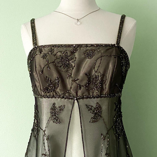 NiceVestidos--Gold Delicate Floral Beaded Dress Vintage Dress Women's Long Tulle Ball Gown NV5647