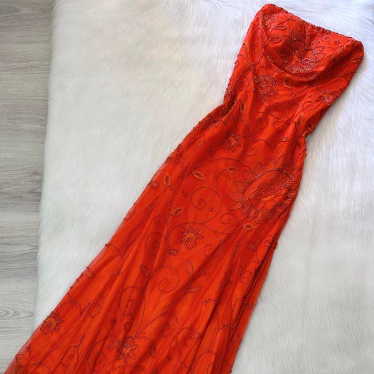 NiceVestidos-Beautiful orange exquisite floral beaded long chiffon prom dress formal gown nv5446