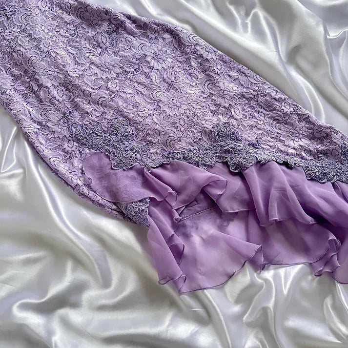 Purple Delicate Lace Slim Fit Long Ball Gown Elegant Party Dress Evening Gown nv3422