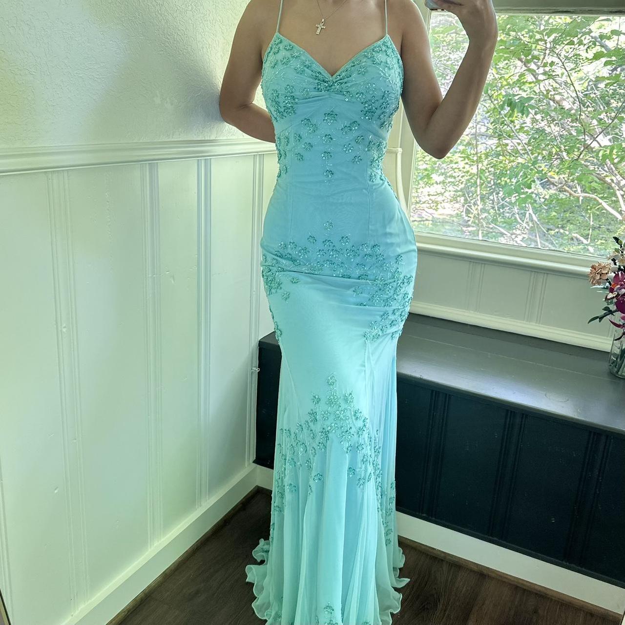 Blue gorgeous exquisite beaded long chiffon ball gown evening dress party dress nv4615