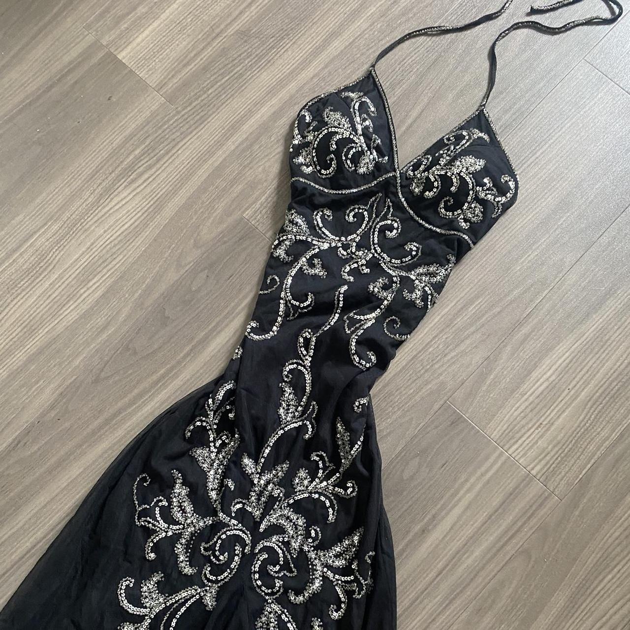Black stunning vintage fashion exquisite beaded geometric pattern halter long chiffon tulle prom dress evening dress party dress nv3809