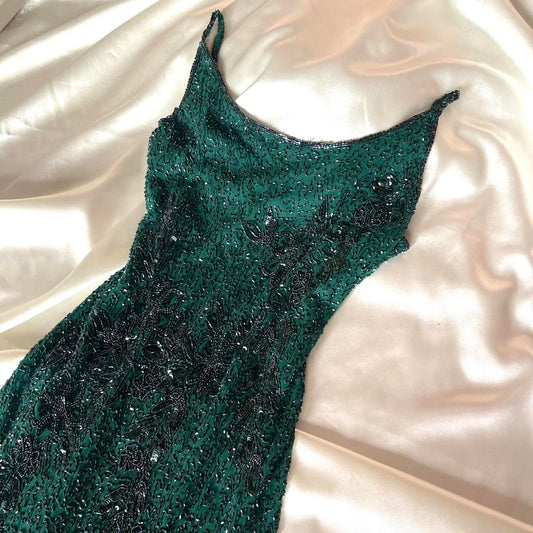 Gorgeous and elegant green exquisite beaded retro long prom dress nv5383