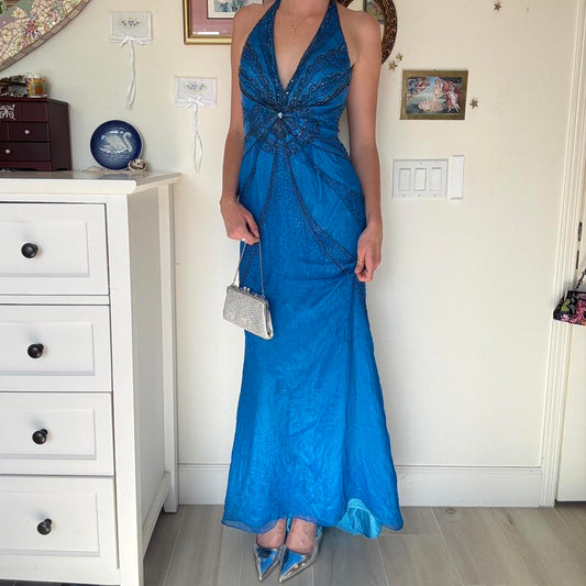 Blue Beaded Sparkling Long Fashion Prom Dress Evening Dress Party Dress nv4681