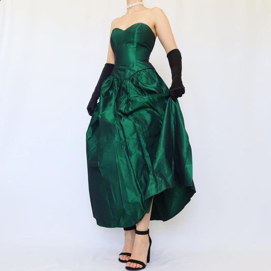 NiceVestidos-Dark green simple fashion retro long satin dress evening dress Nv5634