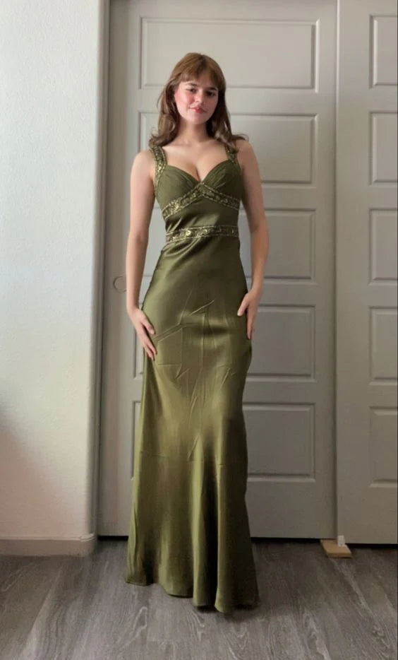 Elegant Sheath Olive Green Prom Dresses Long Formal Dress nv1703