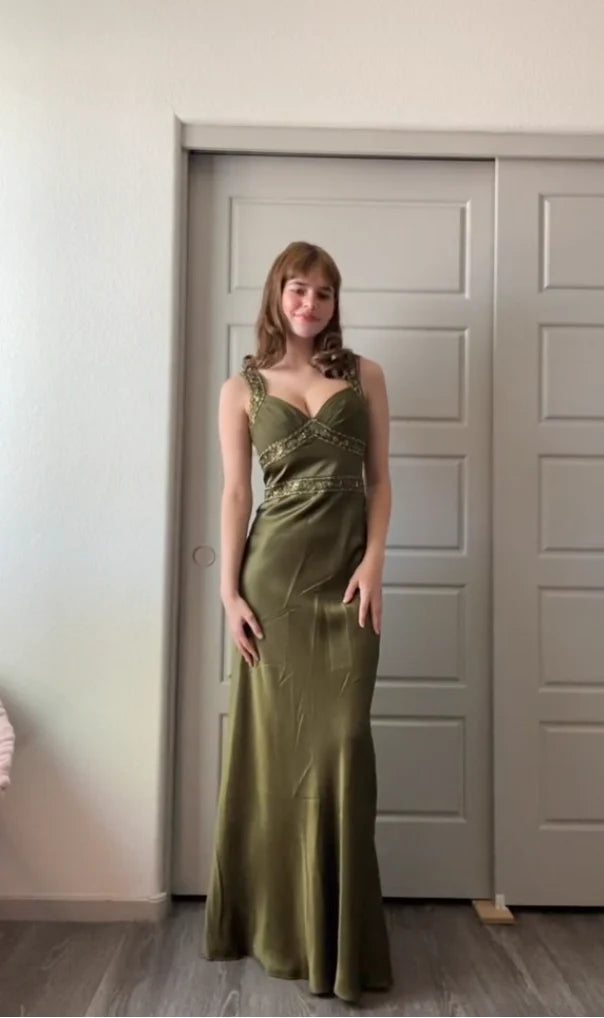 Elegant Sheath Olive Green Prom Dresses Long Formal Dress nv1703
