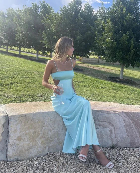Simple Spaghetti Strap Long Ball Gown Birthday Dress Evening Dress nv1763