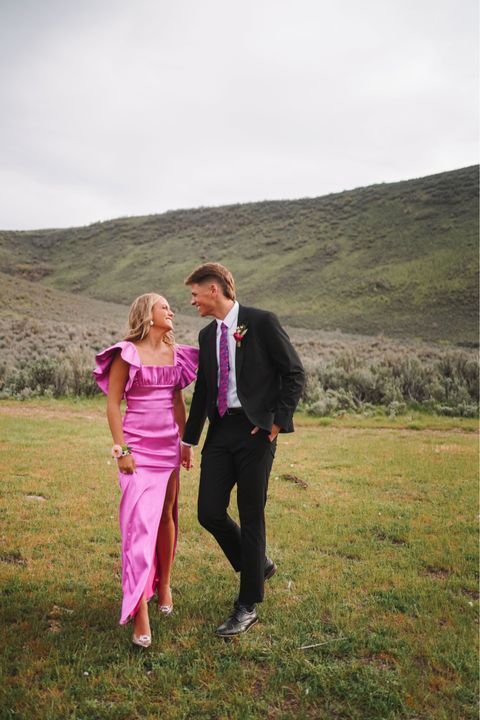 Sexy A line Square Neckline Long Pink Slit Prom Dress Party Dresses nv1723