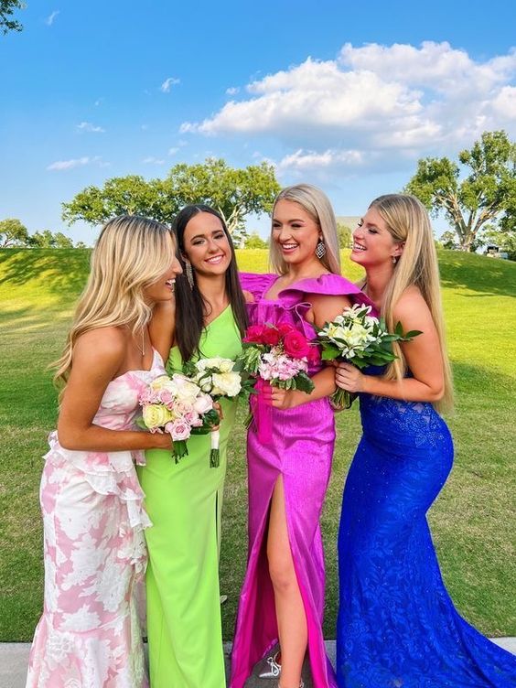 Sexy A line Square Neckline Long Pink Slit Prom Dress Party Dresses nv1723