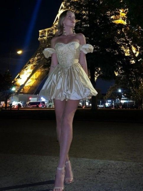 Gold Sexy A-line Short 18 Years Old Lace Homecoming Dress Christmas Holiday Birthday Dress Birthday Outfit nv3120