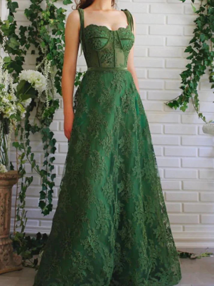 Green Lace Long Formal Graduation Dresses Birthday Outfits nv1654