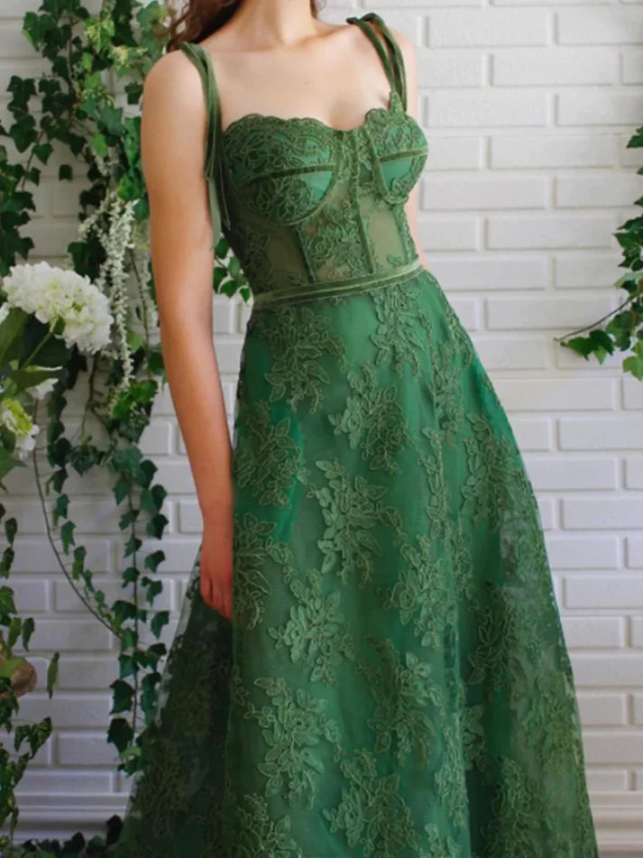 Green Lace Long Formal Graduation Dresses Birthday Outfits nv1654