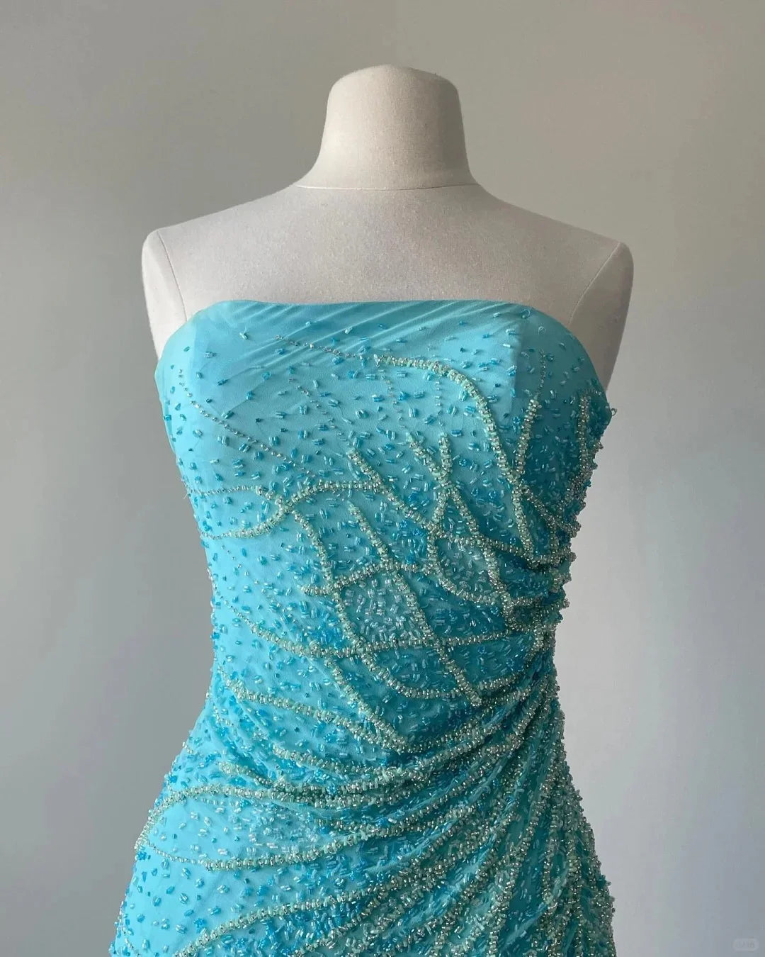 Blue exquisite beaded elegant off-shoulder mermaid slim long chiffon Prom Dress evening dress party dress nv4757