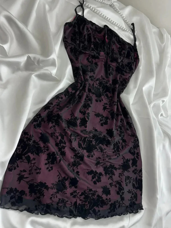NiceVestidos-Purple/Brown Floral Short Chiffon Homecoming Dress Hoco Dress nv5490