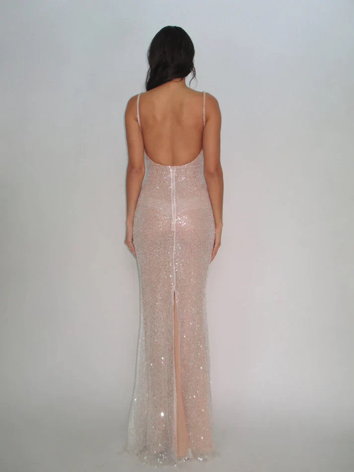 Simple Mermaid Strap Sequined Ball Gown Evening Dress Prom Dress nv1762