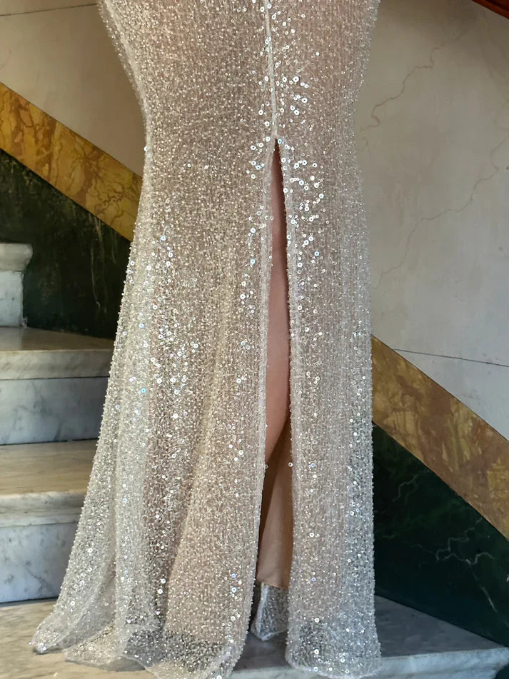 Simple Mermaid Strap Sequined Ball Gown Evening Dress Prom Dress nv1762