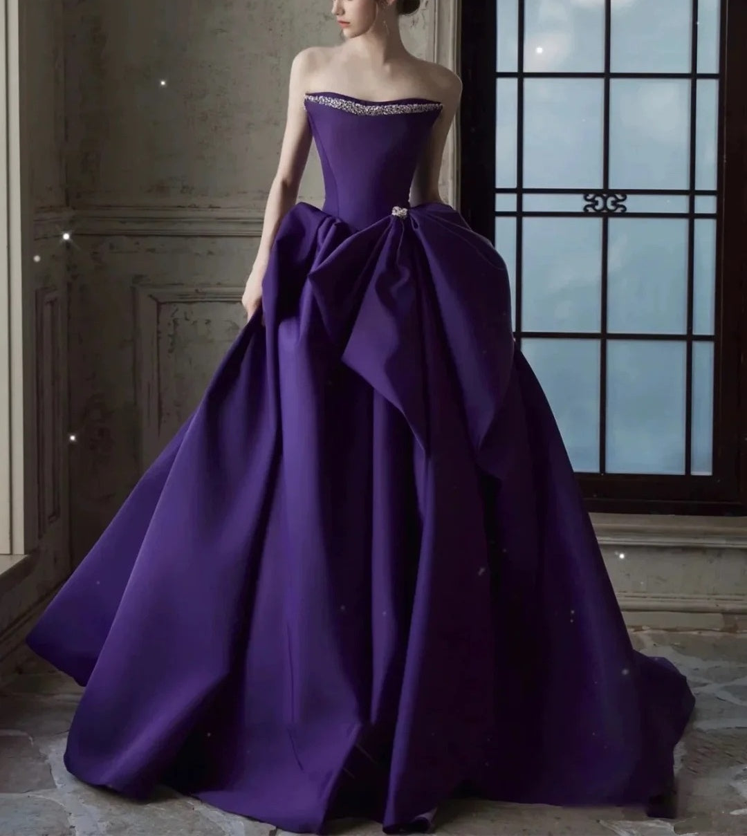 NiceVestidos - Lila langes Satin-Abendkleid NV6087