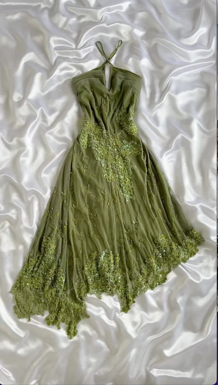 NiceVestidos- Green Floral Short Chiffon Homecoming Dress nv5571