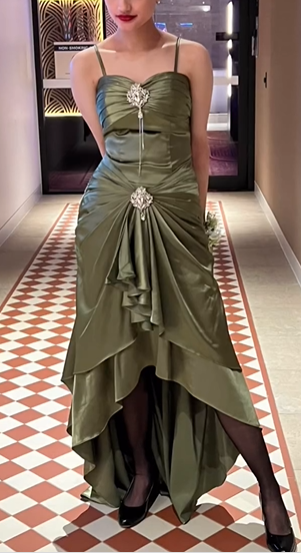 Green spaghetti strap bodycon long ball gown evening dress nv1965