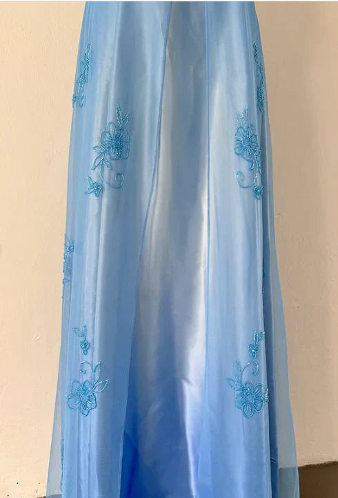 Blue Fashion Elegant Exquisite Embroidery Beading Spaghetti Strap Long Tulle prom dress Evening Gown Party Dress nv3979