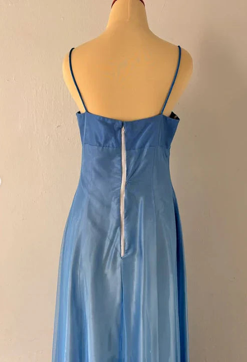 Blue Fashion Elegant Exquisite Embroidery Beading Spaghetti Strap Long Tulle prom dress Evening Gown Party Dress nv3979