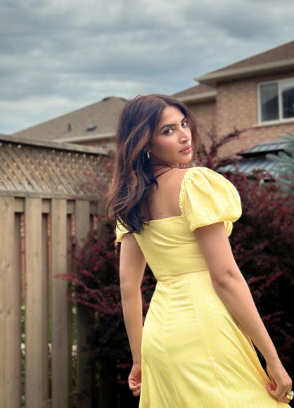 Yellow Elegant Long Puff Sleeve Slit Prom Dress Birthday Dress Evening Dress Wedding Guest Dress nv1710