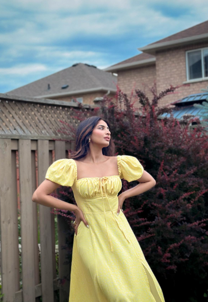 Yellow Elegant Long Puff Sleeve Slit Prom Dress Birthday Dress Evening Dress Wedding Guest Dress nv1710