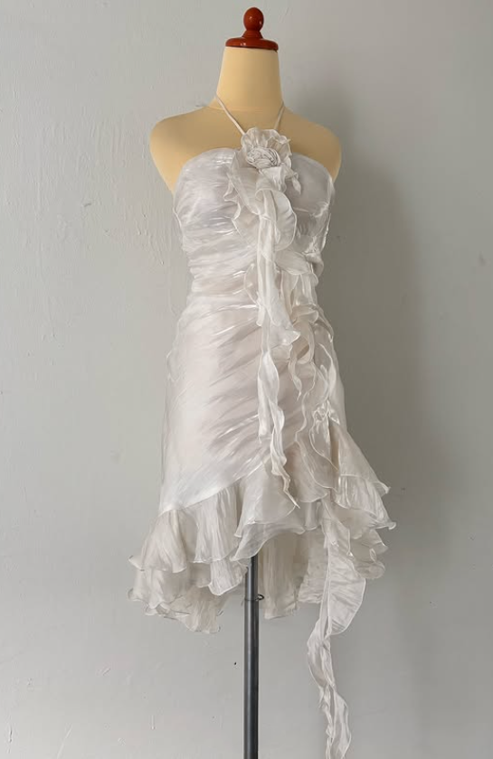 White elegant short chiffon party dress evening gown ball gown nv4596