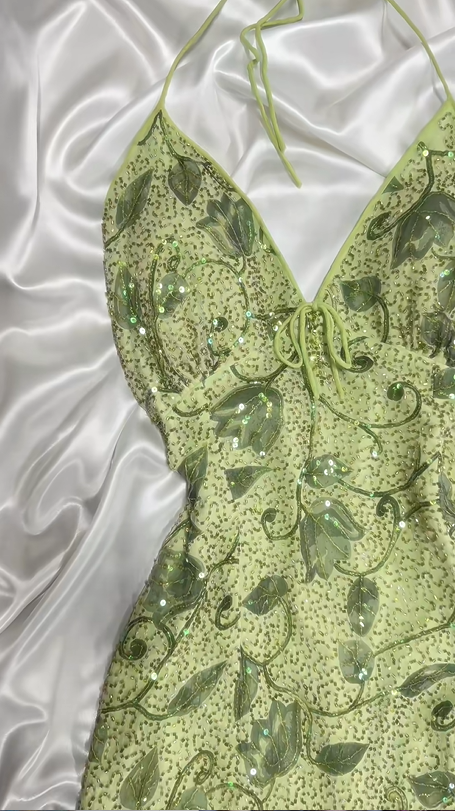 Green Shiny Sequin Beaded Floral Long Chiffon Prom Dress Evening Dress Party Dress nv5133