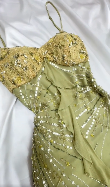 Green Beaded Floral Long Lace Chiffon Prom Dress Evening Dress Party Dress nv5135