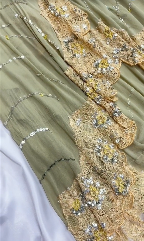 Green Beaded Floral Long Lace Chiffon Prom Dress Evening Dress Party Dress nv5135
