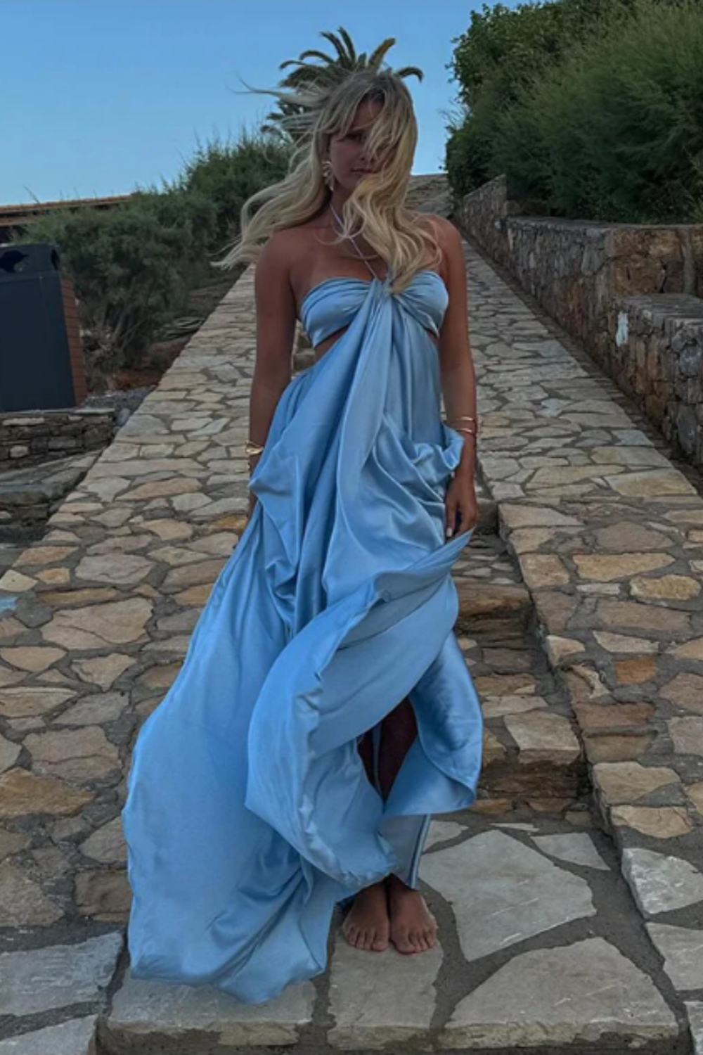 Fashion strap blue elegant off-shoulder long satin prom dress evening gown nv5215