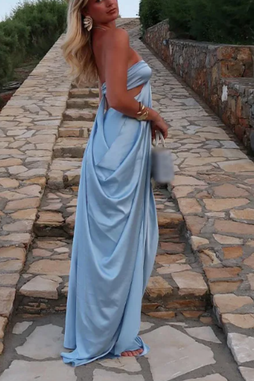 Fashion strap blue elegant off-shoulder long satin prom dress evening gown nv5215