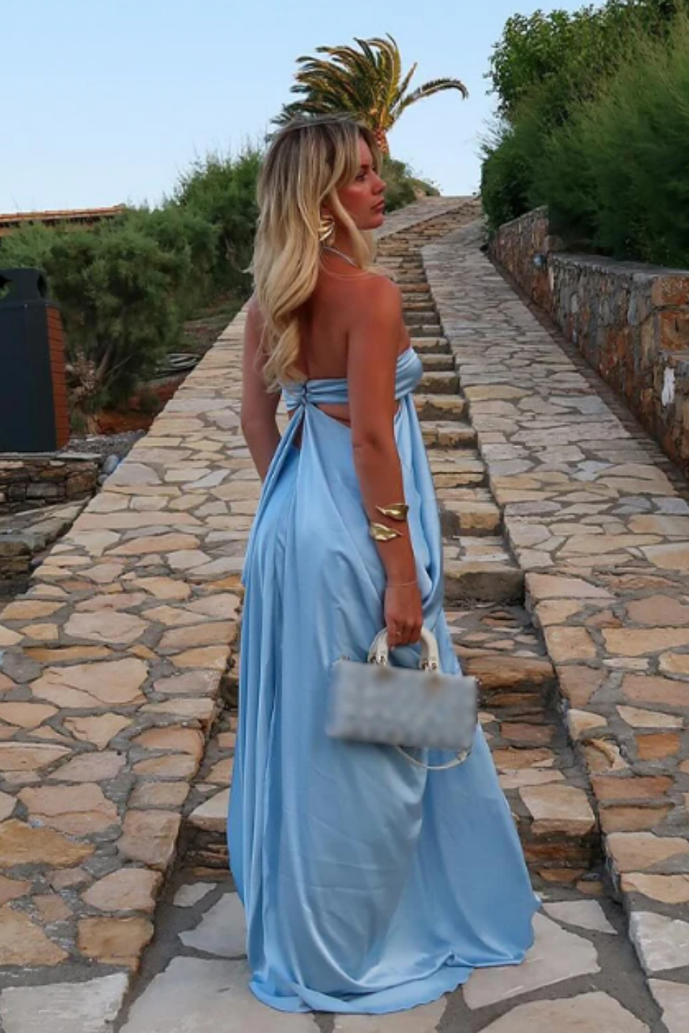 Fashion strap blue elegant off-shoulder long satin prom dress evening gown nv5215