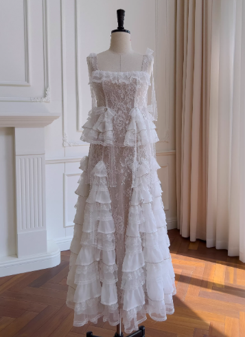 NiceVestidos-Sweet Long Dress French Cake Sling Suit High-End White Fashion Two-Piece Suit nv5547