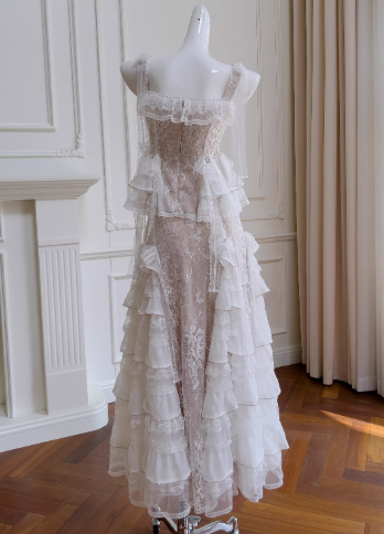 NiceVestidos-Sweet Long Dress French Cake Sling Suit High-End White Fashion Two-Piece Suit nv5547