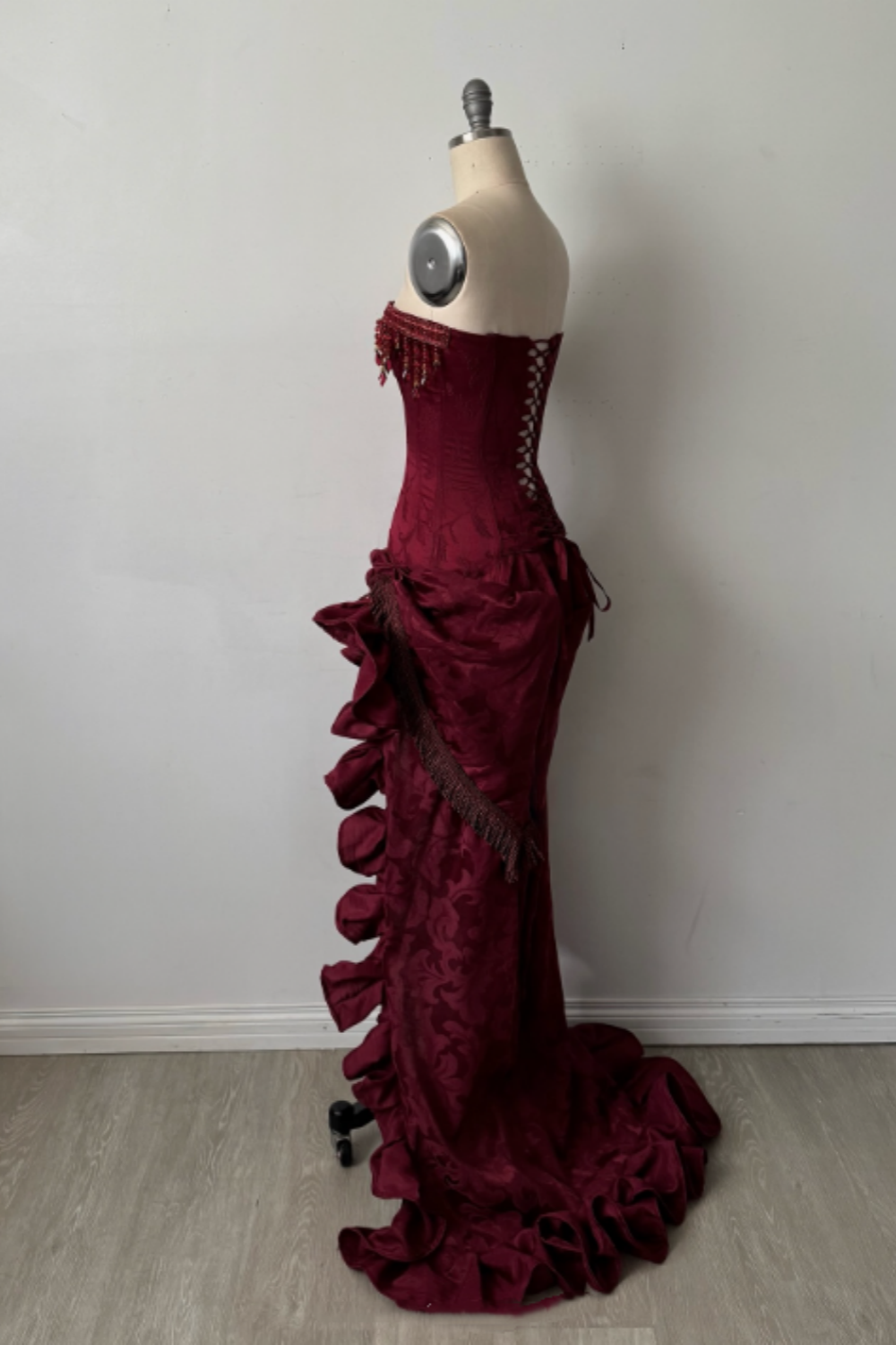 NiceVestidos-Burgundy Exquisite Beaded Long Satin Formal Prom Dress NV6154