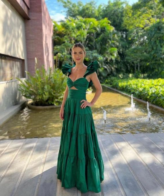Green Fashion Elegant Prom Dress Evening Dress Long Satin Wedding Guest Dress Prom Dress nv1334