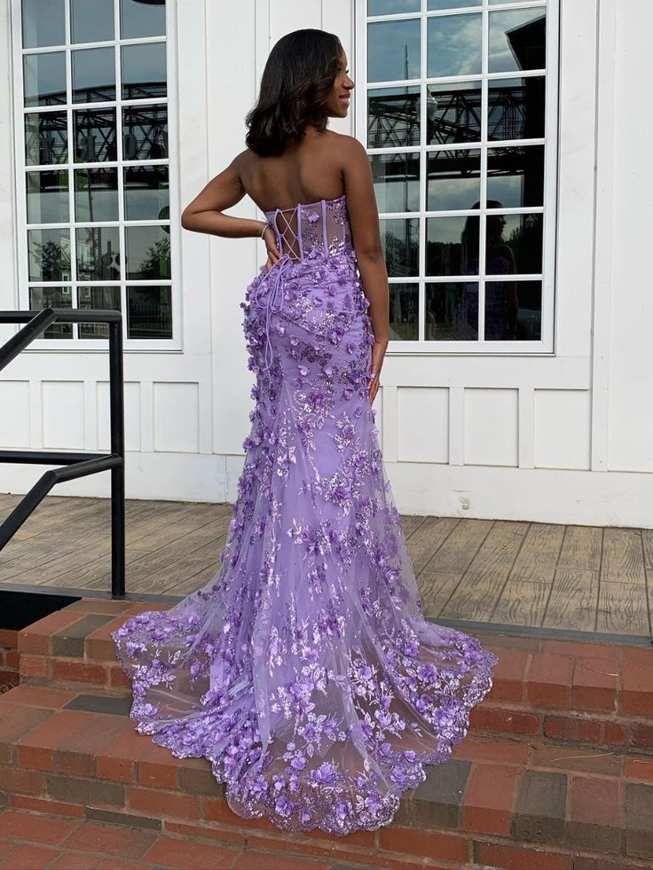 Strapless Sweetheart Long Fitted Corset Gown with 3D Flowers nv1276