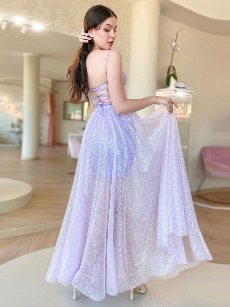 A-Line Purple Tulle Long Prom Dress, Purple Tulle Formal Evening Dress nv1198