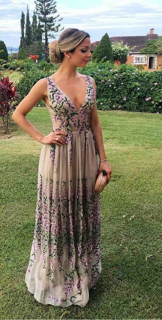 V Neck Embroidered Long Prom Dresses nv1331