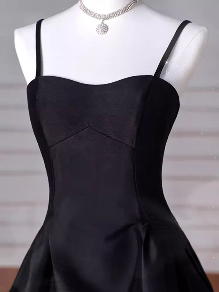 A-Line Sweetheart Neck Satin Black Long Prom Dress, Black Long Formal Dress nv1469