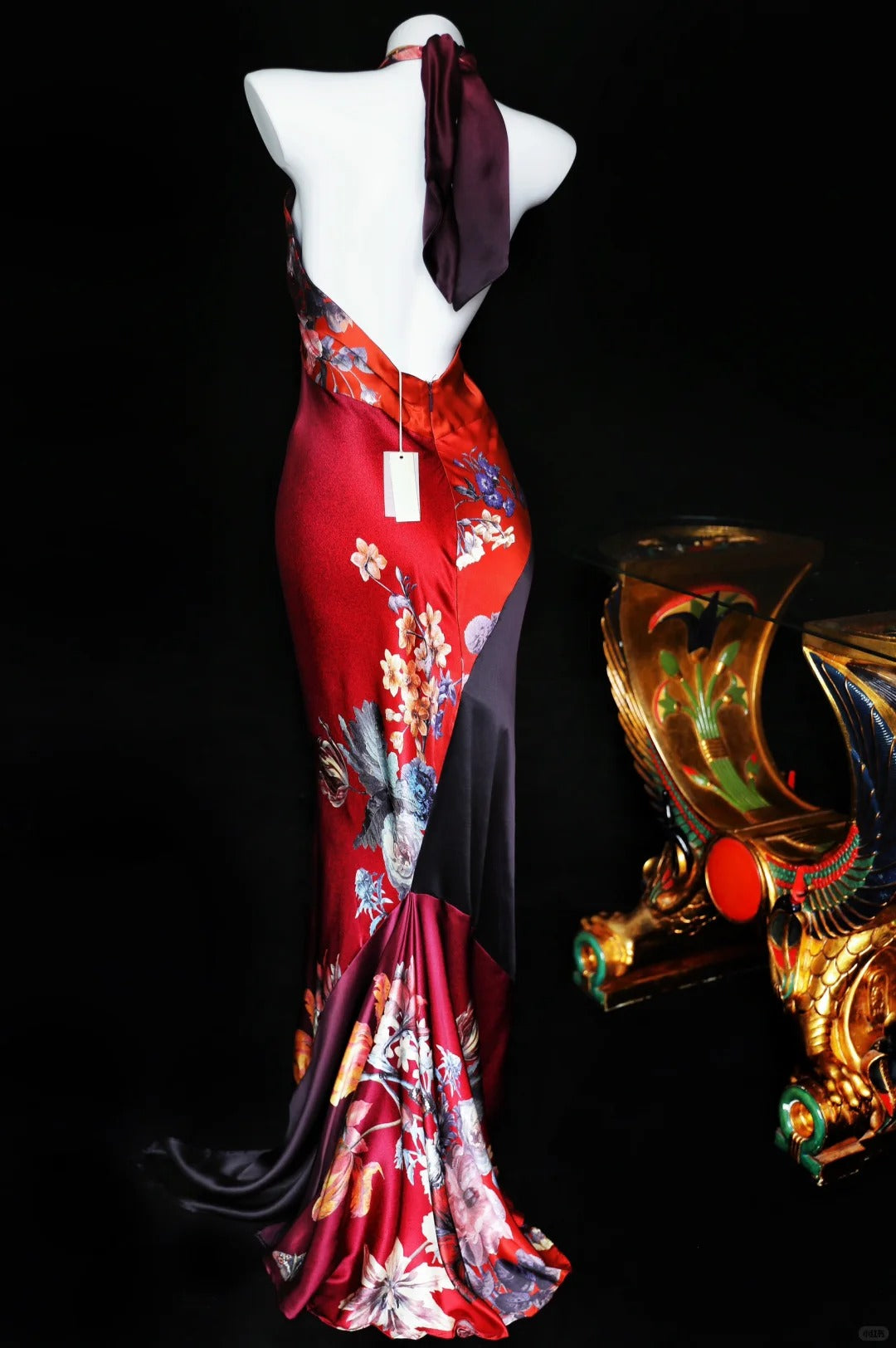 Red Charming Floral Long Satin Prom Dress Evening Dress Party Dress nv5137